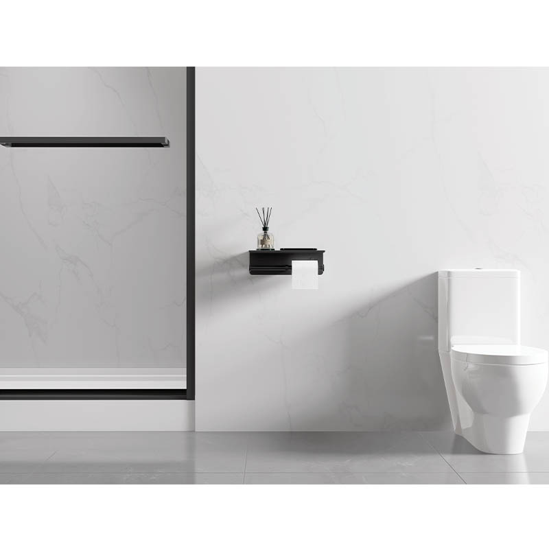 Stainless Steel Wall Mounted Double Post Toilet Paper Holder with Shelf Storage Rack Matte Black