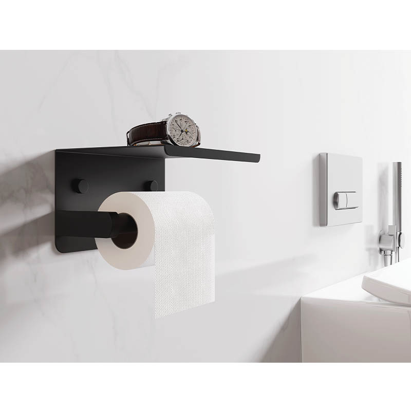 Toilet Paper Holder with Shelf Matte Black