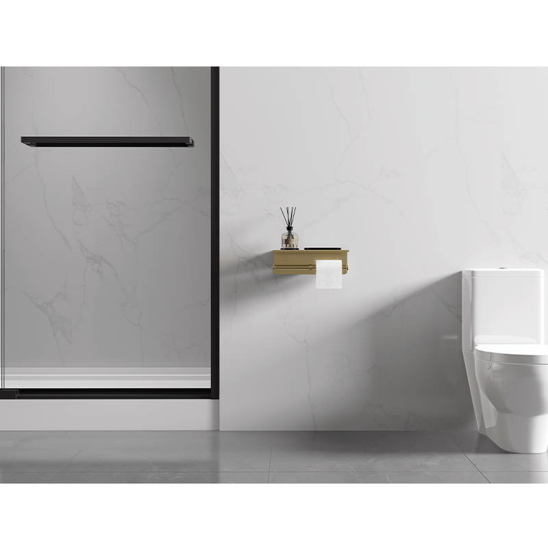 Double Toilet Paper Holder with Shelf Golden Color