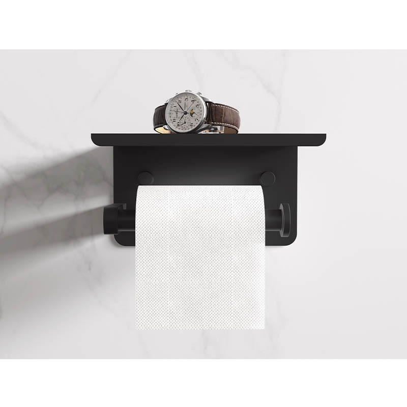 Toilet Paper Holder with Shelf Matte Black