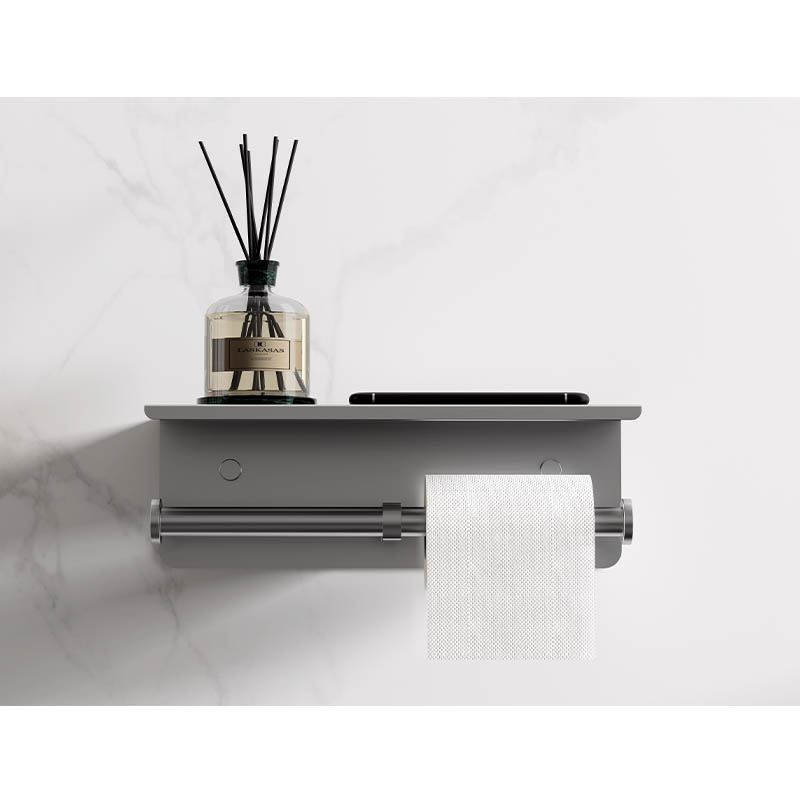 Two-Handed Paper Towel Holder Wih Shelf in Bathroom Kichen Hardware Gun Grey Color
