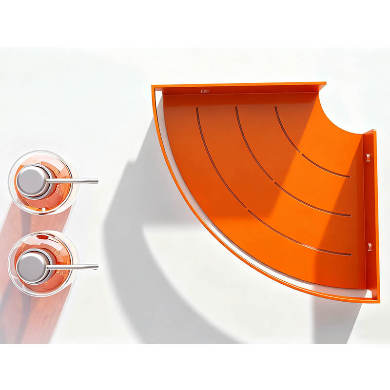 Orange Corner Shower Caddy - Rustproof Aluminium Triangle Shower Shelf - No Drill & Drill Installation - 2 Bathroom Shelves Wall Mounted (20lb Capacity/Tier)